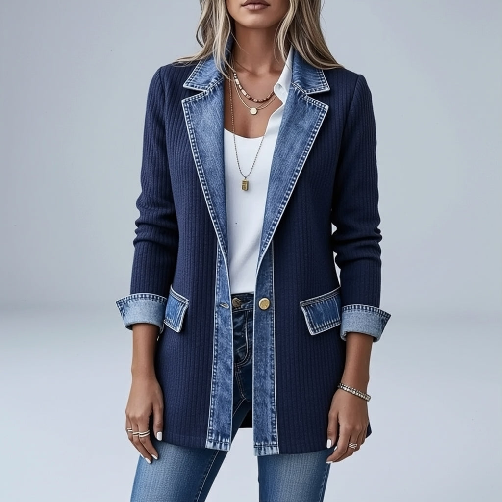 Elin — Strikket denimjakke