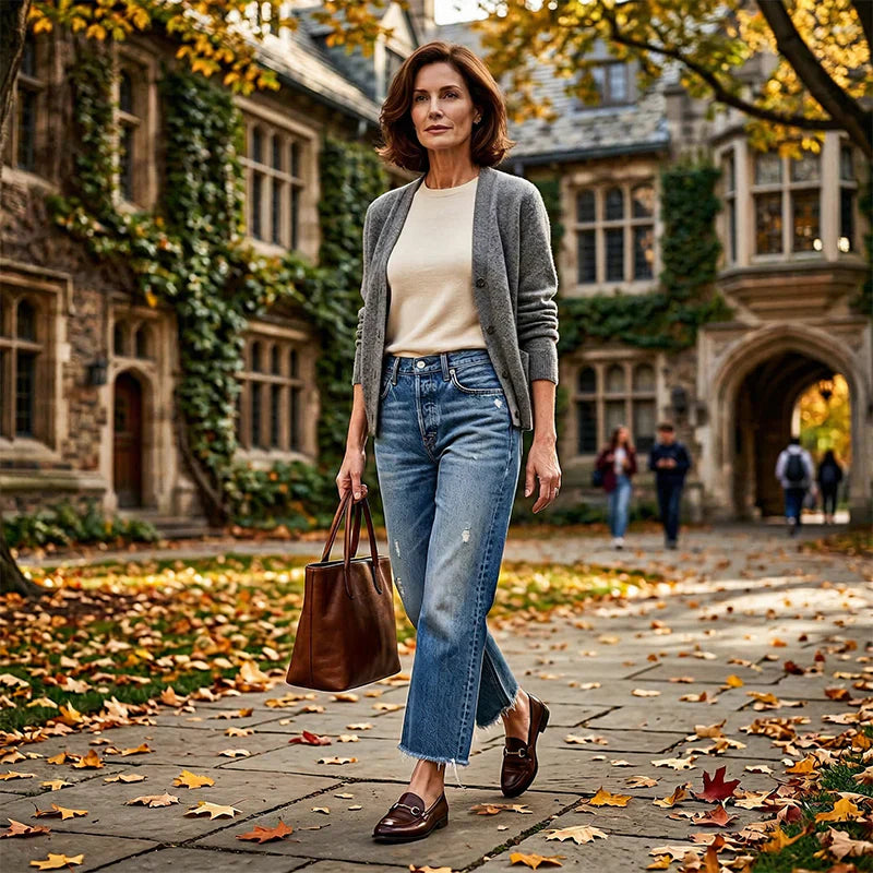 Ella | Retro Cropped Straight Jeans med Høj Talje