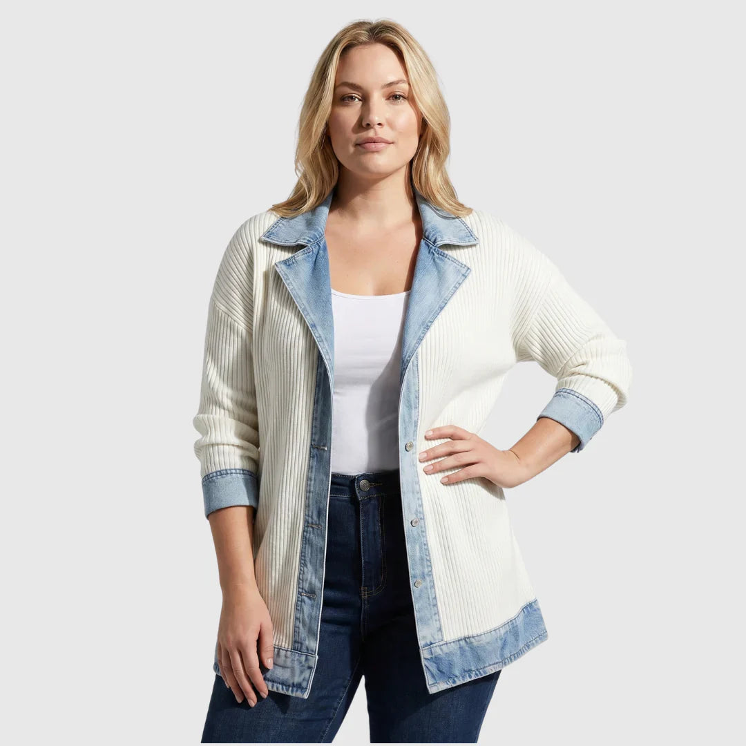 Elin — Strikket denimjakke