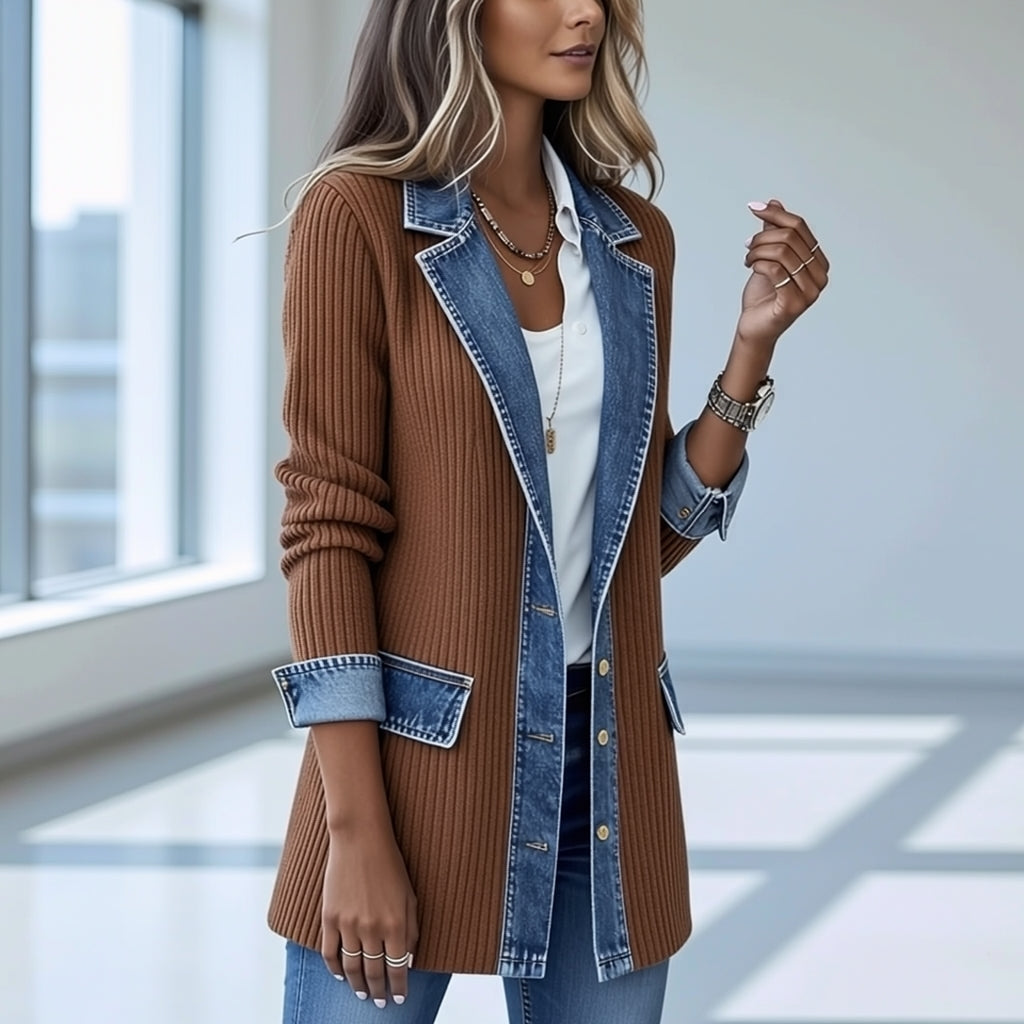 Elin — Strikket denimjakke