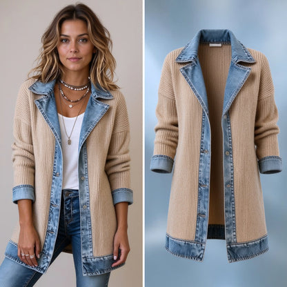 Elin — Strikket denimjakke