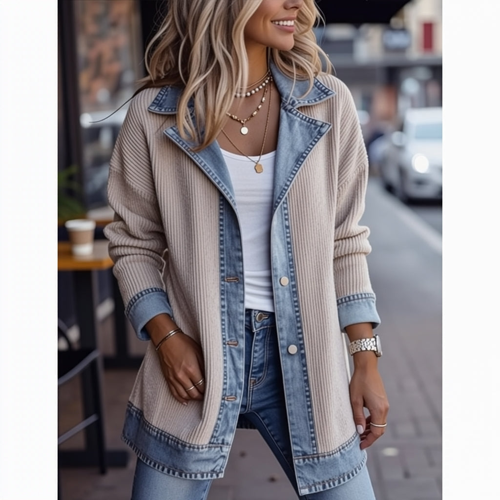 Elin — Strikket denimjakke
