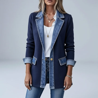Elin — Strikket denimjakke