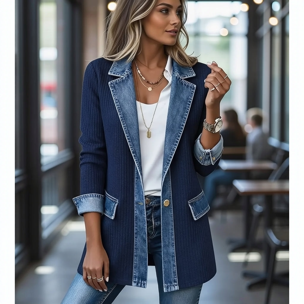Elin — Strikket denimjakke