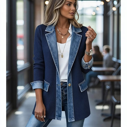 Elin — Strikket denimjakke