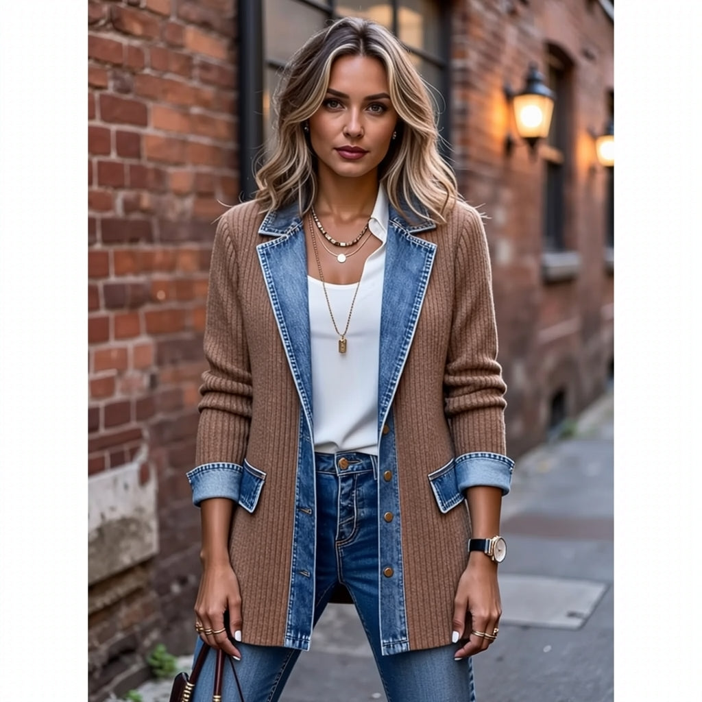 Elin — Strikket denimjakke