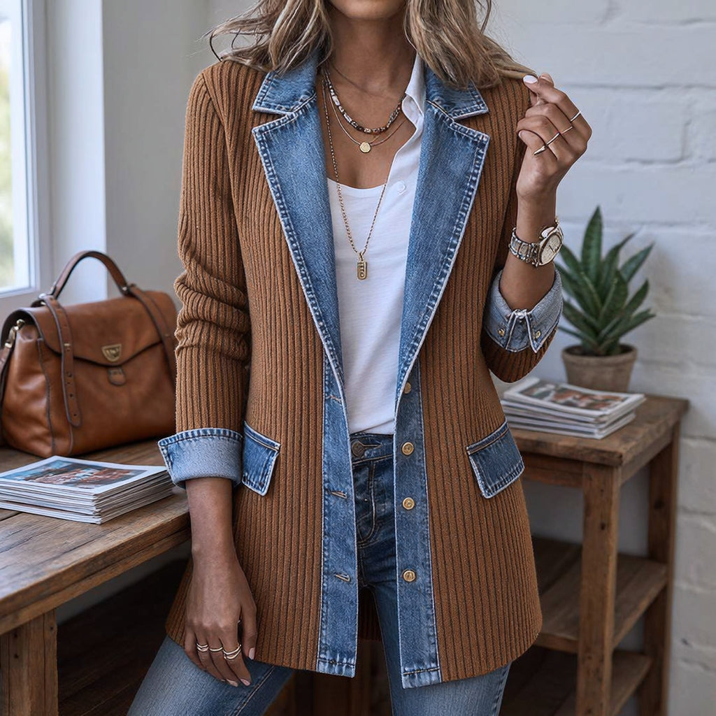 Elin — Strikket denimjakke