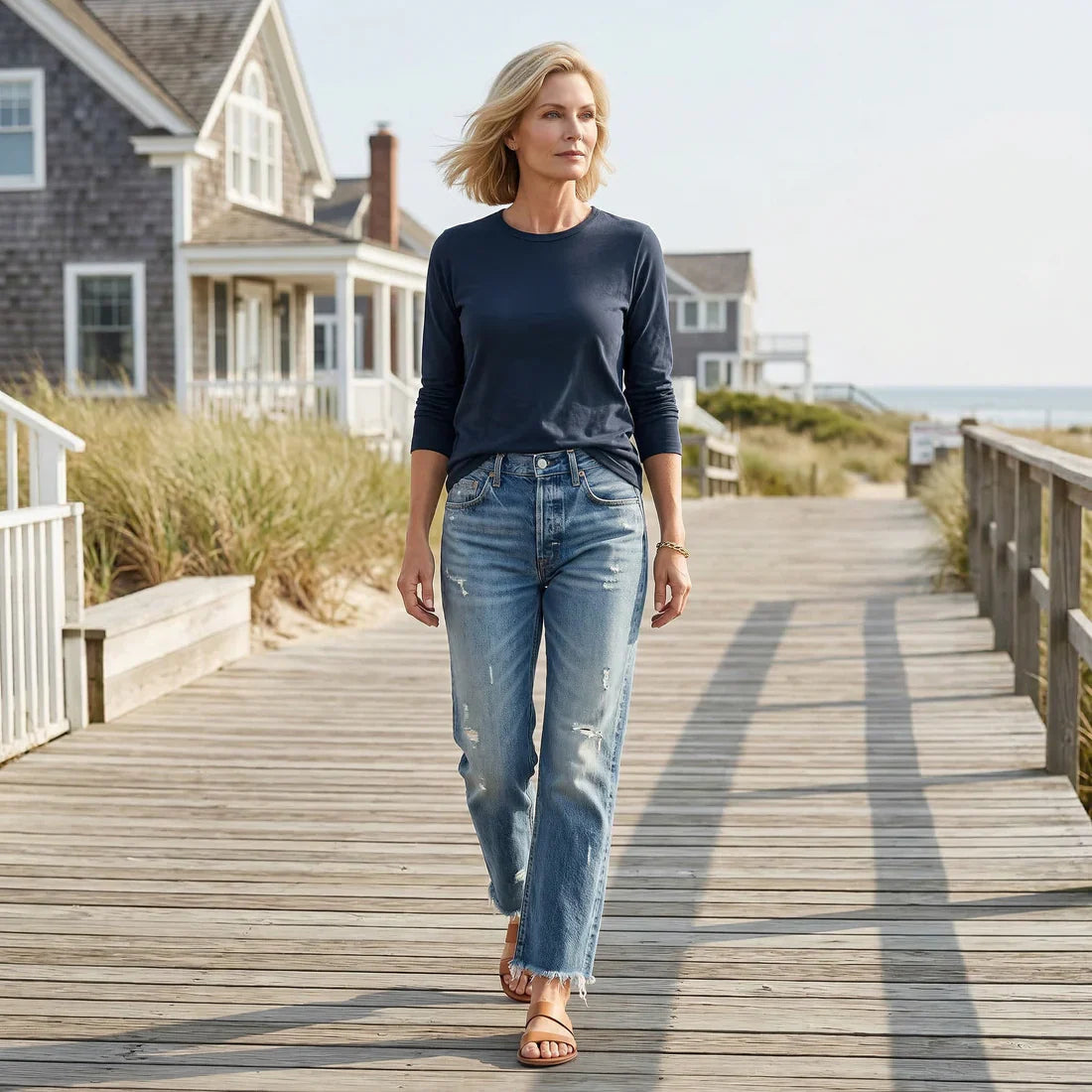 Ella | Retro Cropped Straight Jeans med Høj Talje