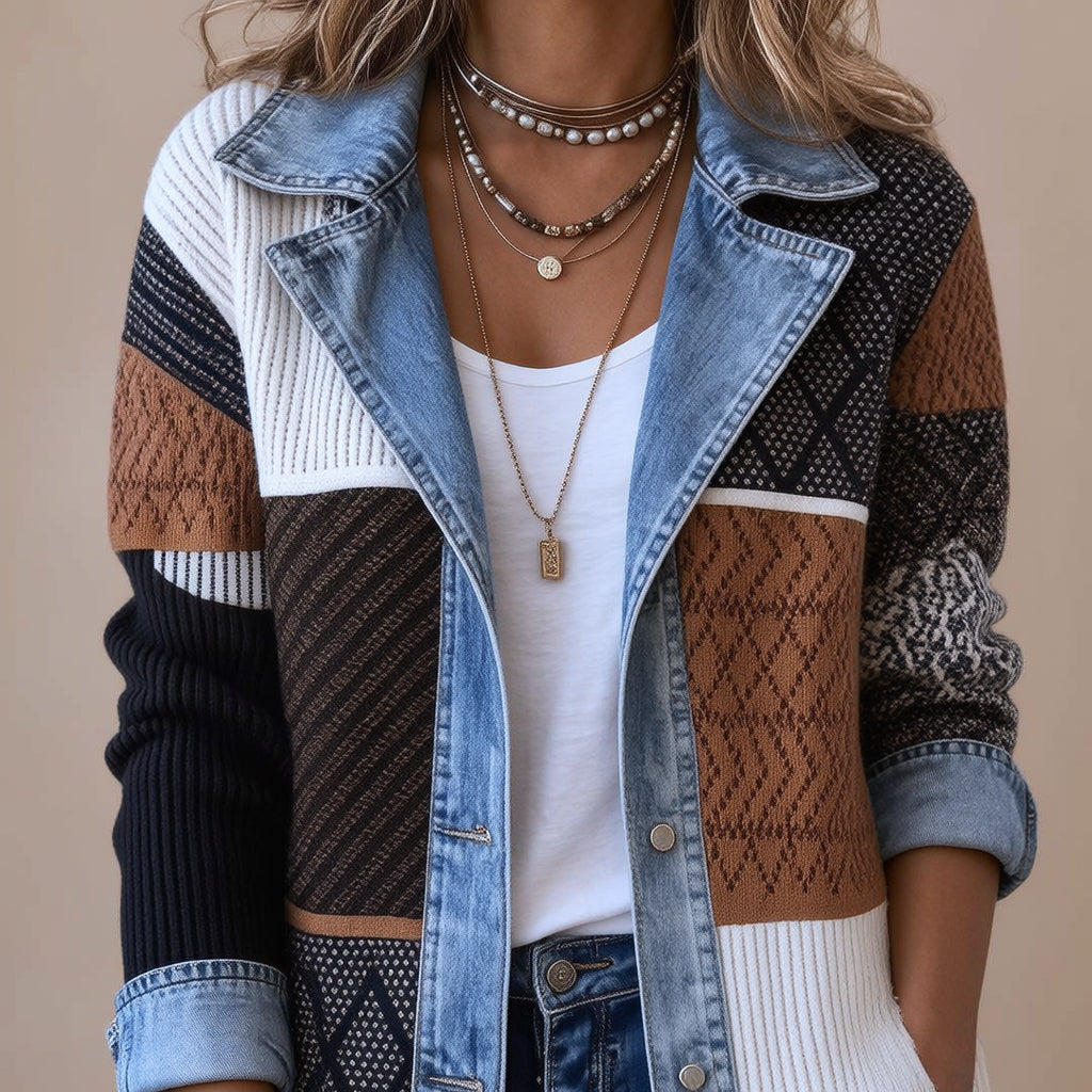 Elin — Strikket denimjakke