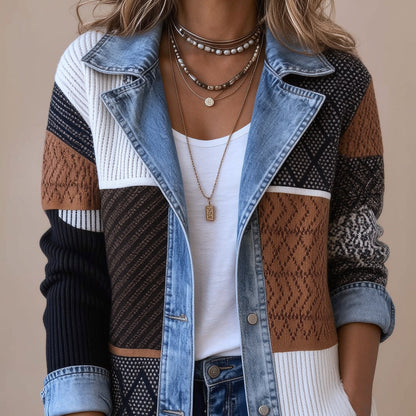 Elin — Strikket denimjakke