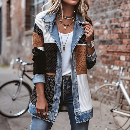 Elin — Strikket denimjakke