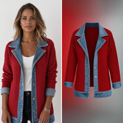 Elin — Strikket denimjakke