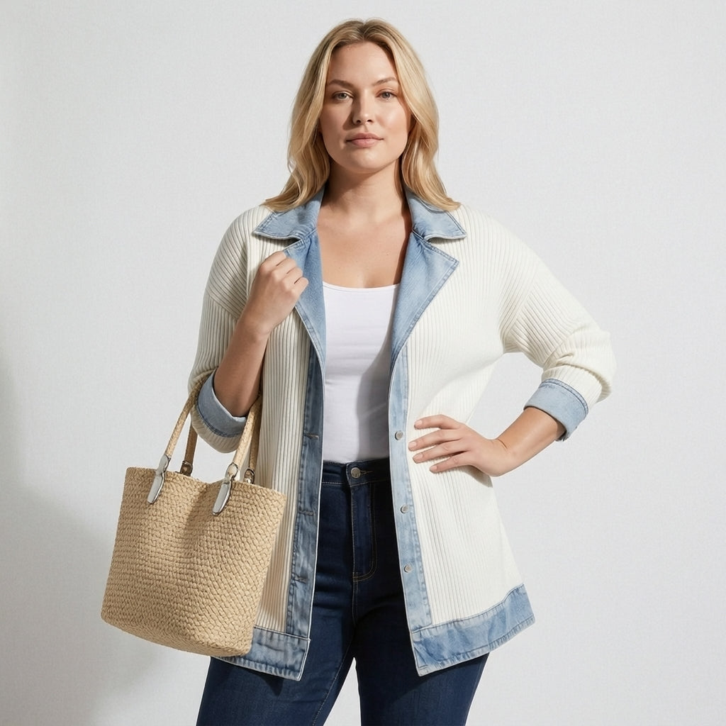 Elin — Strikket denimjakke