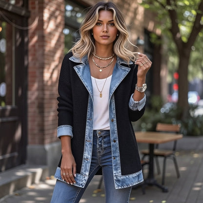 Elin — Strikket denimjakke
